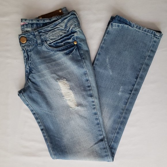 BLUMARINE BLUGIRL FOLLIES Distressed Designer Denim Jeans Sz 30 Light Blue New - Picture 2 of 15